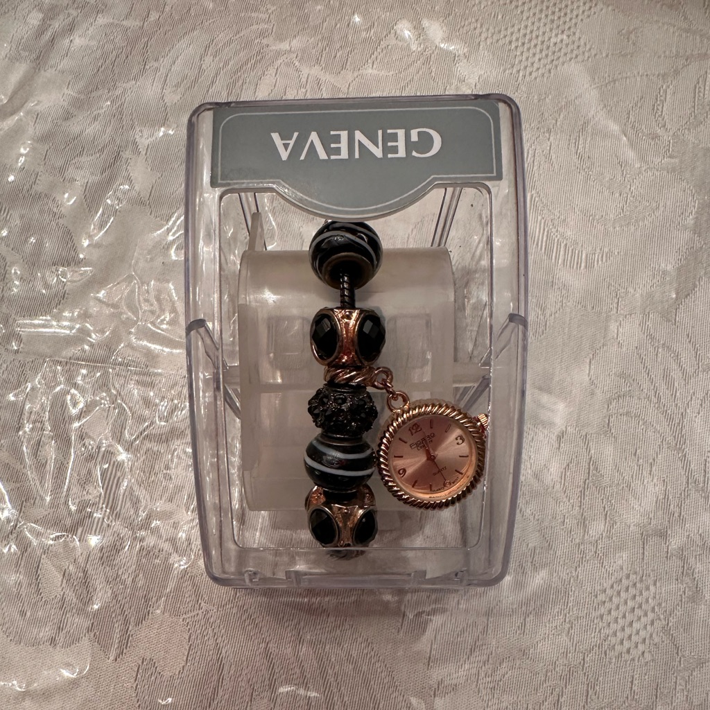 Geneva Rose Gold And Black Beaded Watch